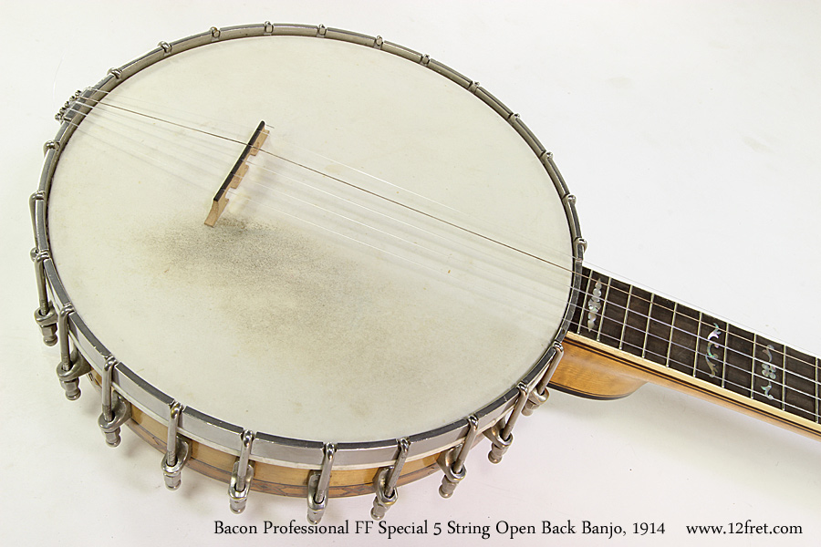 Bacon Professional FF Special 5 String Open Back Banjo, 1914 Top Heel View