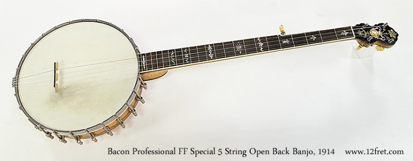 Bacon Professional FF Special 5 String Open Back Banjo, 1914 Full Front View