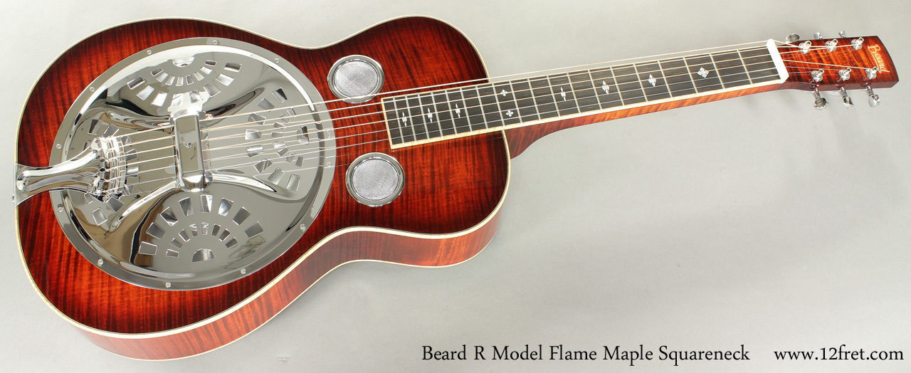 Beard R Model Flame Maple Squareneck Resophonic Guitar full front view
