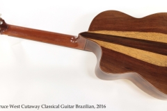 Bruce West Cutaway Classical Guitar Brazilian, 2016 Full Rear View