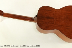 Collings 001 Mh Mahogany Steel String Guitar, 2012  Full Rear View