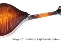 Collings MT2L Left Handed A-Style Mandolin Sunburst, 2012 Full Rear View