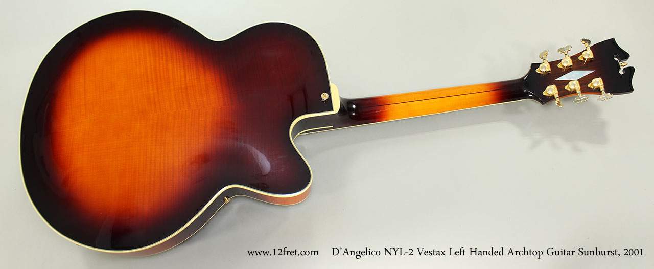 D'Angelico NYL-2 Vestax Left Handed Archtop Guitar Sunburst, 2001 Full Rear View
