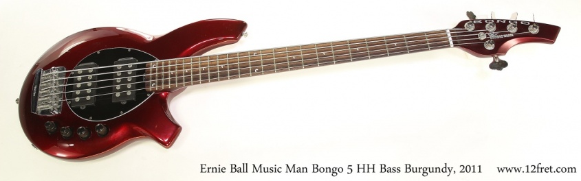 Ernie Ball Music Man Bongo 5 HH Bass Burgundy, 2011    Full Front View
