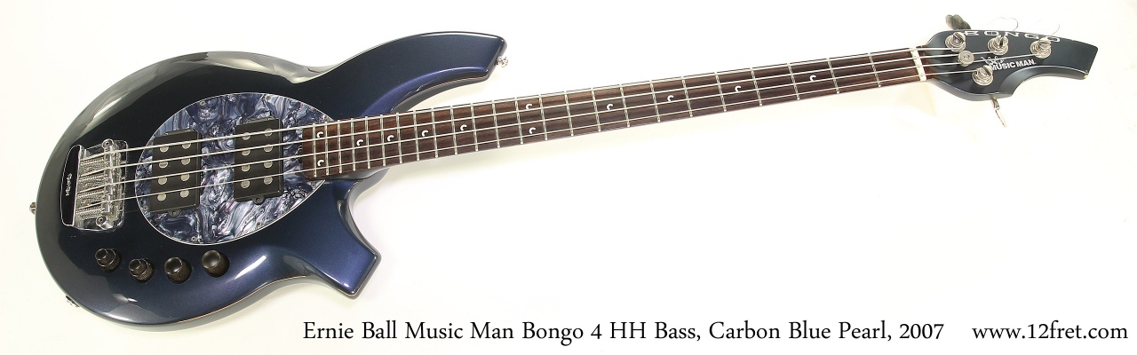 Ernie Ball Music Man Bongo 4 HH Bass, Carbon Blue Pearl, 2007 Full Front View