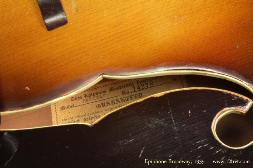 Epiphone Broadway Archtop 1939 label