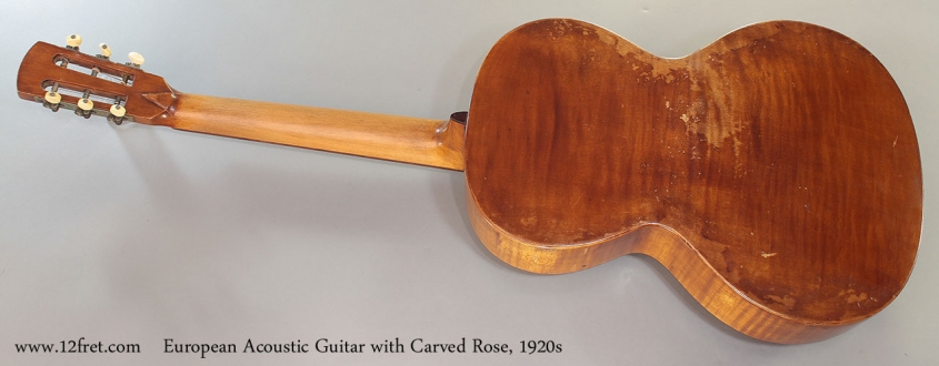 European Acoustic Guitar with Carved Rose, 1920s Full Rear View