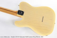Fender LTD 51 Telecaster NOS Custom Shop Blonde, 2021 Back View