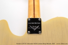 Fender LTD 51 Telecaster NOS Custom Shop Blonde, 2021 Neck Plate View