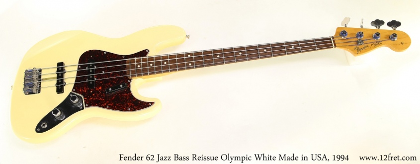 Fender 62 Jazz Bass Reissue Olympic White Made in USA, 1994 Full Front View