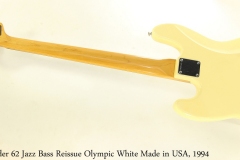 Fender 62 Jazz Bass Reissue Olympic White Made in USA, 1994 Full Rear View