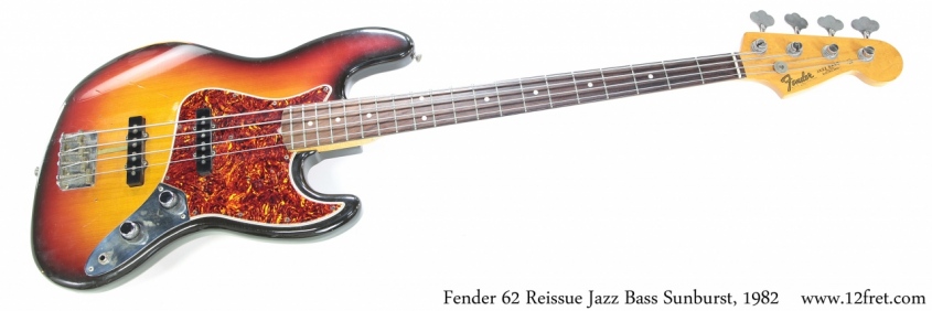 Fender 62 Reissue Jazz Bass Sunburst, 1982 Full Front View