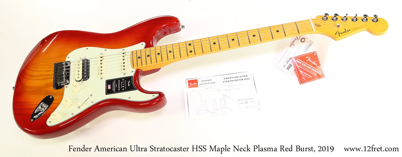 Fender American Ultra Stratocaster HSS Maple Neck Plasma Red Burst, 2019 Full Front View