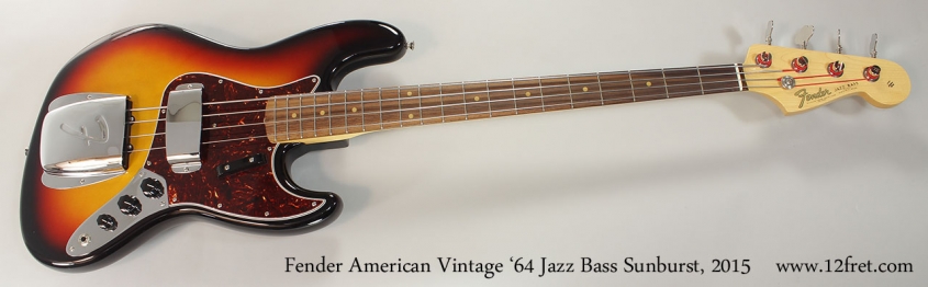 Fender American Vintage '64 Jazz Bass Sunburst, 2015 Full Front View