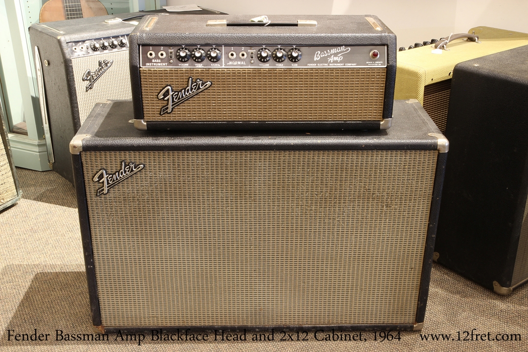 Fender Bassman Amp Blackface Head and 2x12 Cabinet, 1964   Full Front View