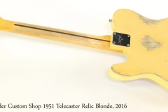 Fender Custom Shop 1951 Telecaster Relic Blonde, 2016 Full Rear View