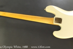 Fender '62 Reissue Jazz Bass Olympic White, 1988 Full Rear View