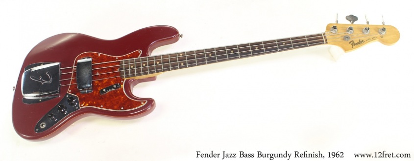 Fender Jazz Bass Burgundy Refinish, 1962 Full Front View