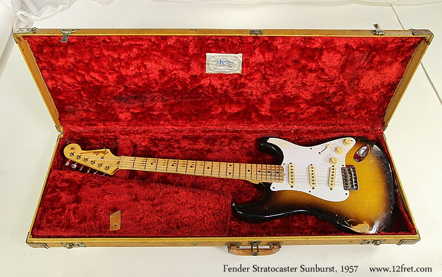 Fender Stratocaster Sunburst, 1957 Case Open with Guitar