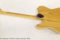Fender Telecaster Thinline Guitar Natural, 1978 Full Rear View