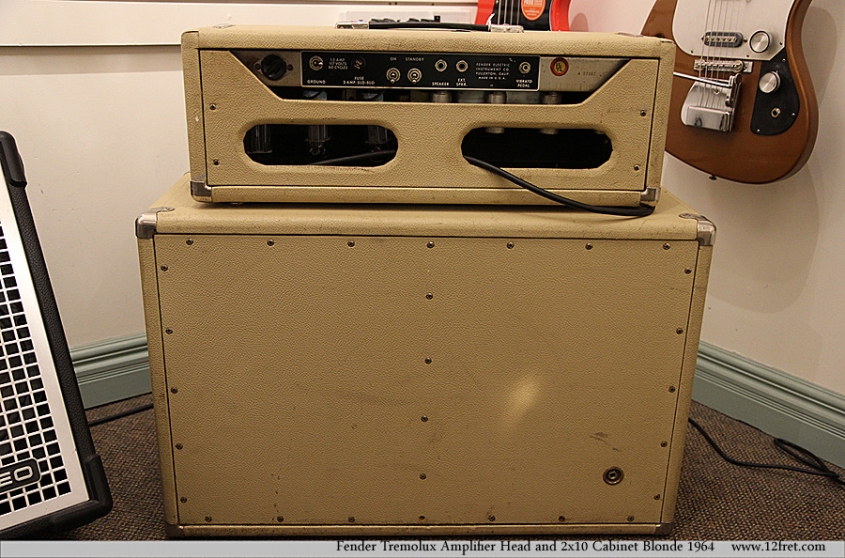 Fender Tremolux Amplifier Head and 2x10 Cabinet Blonde 1964   Full Rear View