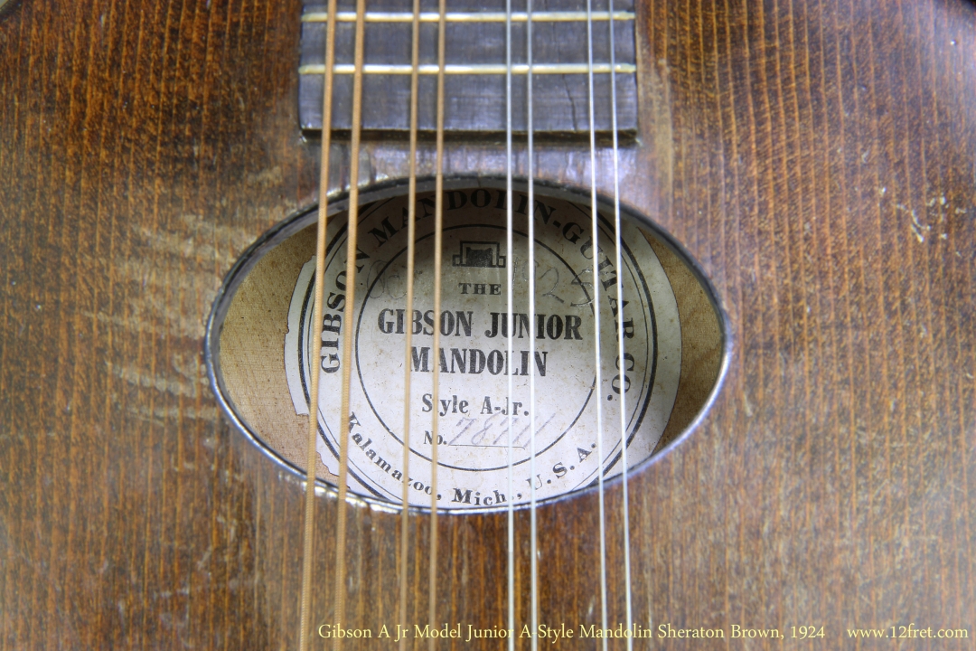 Gibson A Jr Model Junior A-Style Mandolin Sheraton Brown, 1924   Label View