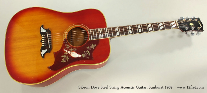 Gibson Dove Steel String Acoustic Guitar, Sunburst 1969 Full Front View