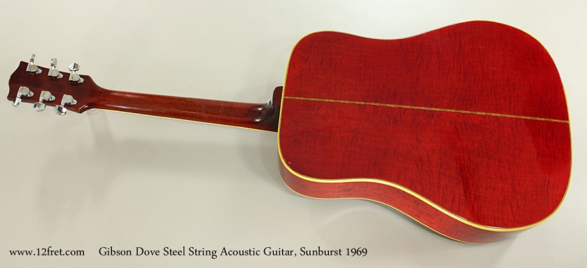 Gibson Dove Steel String Acoustic Guitar, Sunburst 1969 Full Rear View