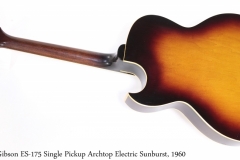 Gibson ES-175 Single Pickup Archtop Electric Sunburst, 1960 Full Rear View