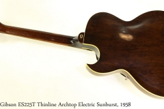 Gibson ES225T Thinline Archtop Electric Sunburst, 1958 Full Rear View