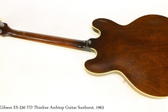 Gibson ES-330 TD Thinline Archtop Guitar Sunburst, 1963  Full Rear View