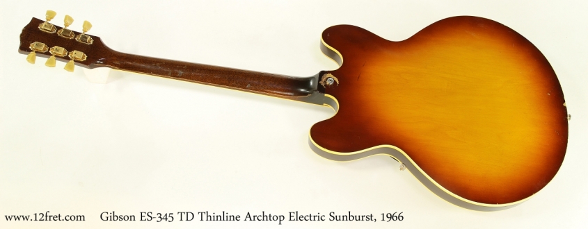 Gibson ES-345 TD Thinline Archtop Electric Sunburst, 1966    Full Rear View