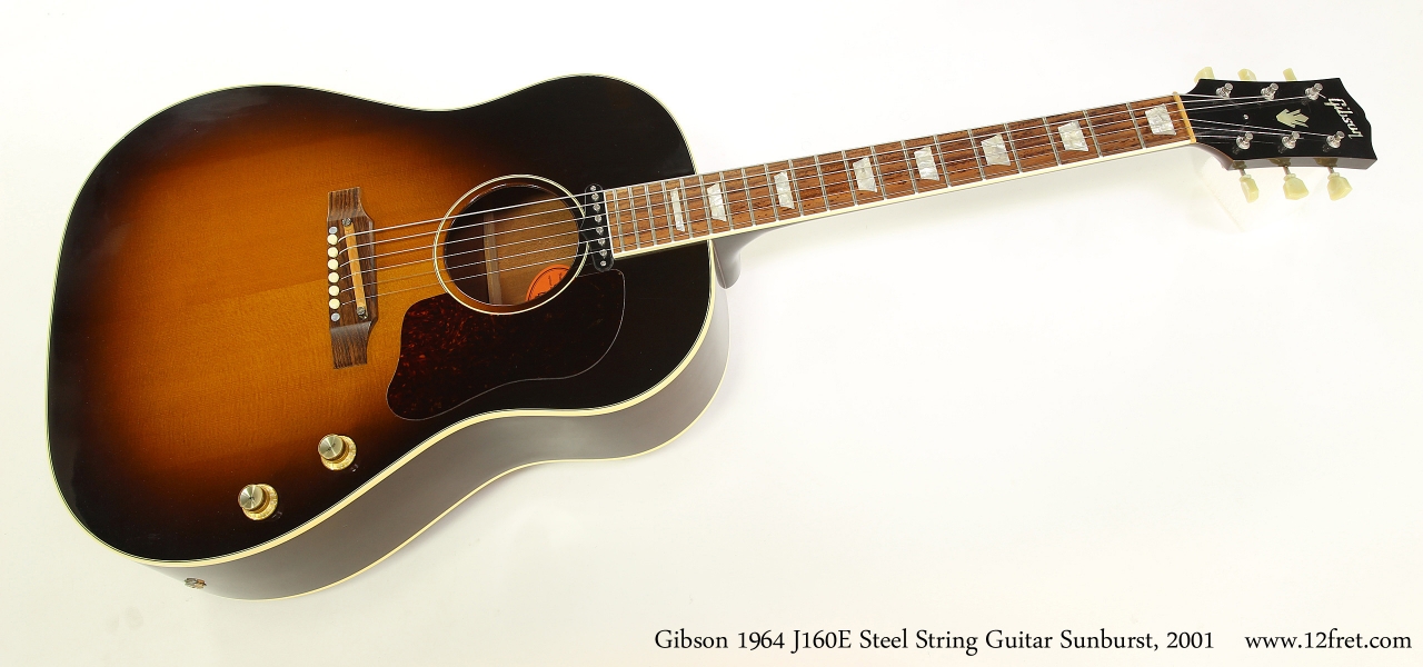 Gibson 1964 J160E Steel String Guitar Sunburst, 2001  Full Front View