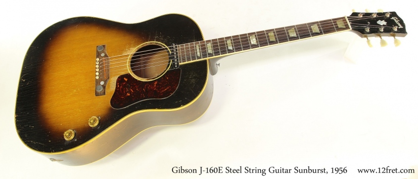 Gibson J-160E Steel String Guitar Sunburst, 1956 Full Front View