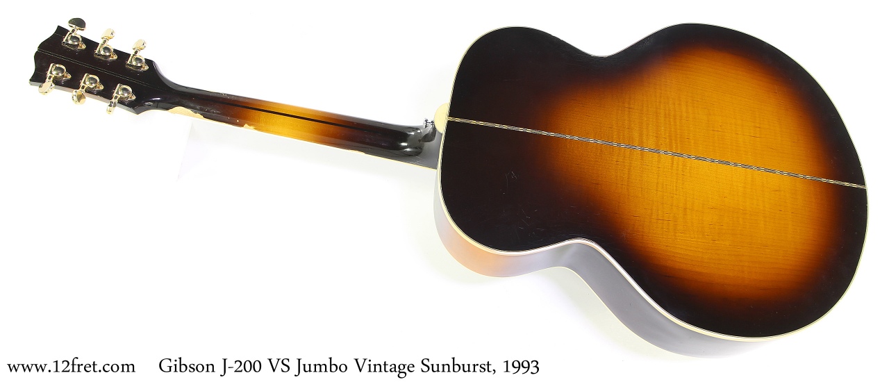 Gibson J-200 VS Jumbo Vintage Sunburst, 1993 Full Rear View