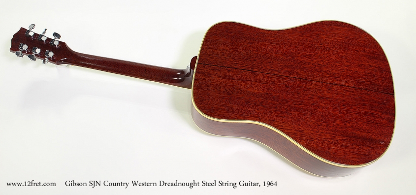 Gibson SJN Country Western Dreadnought Steel String Guitar, 1964 Full Rear View