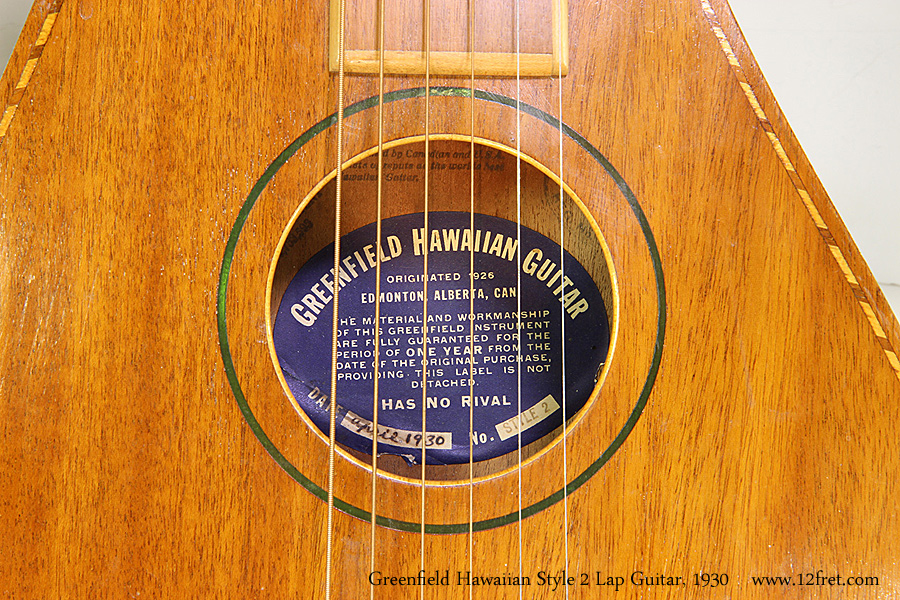 Greenfield Hawaiian Style 2 Lap Guitar, 1930  Label View