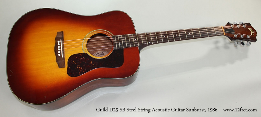 Guild D25 SB Steel String Acoustic Guitar Sunburst, 1986 Full Front View