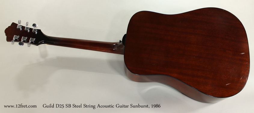 Guild D25 SB Steel String Acoustic Guitar Sunburst, 1986 Full Rear View