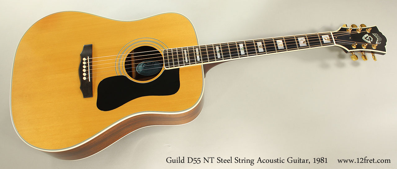 Guild D55 NT Steel String Acoustic Guitar, 1981 Full Front View.