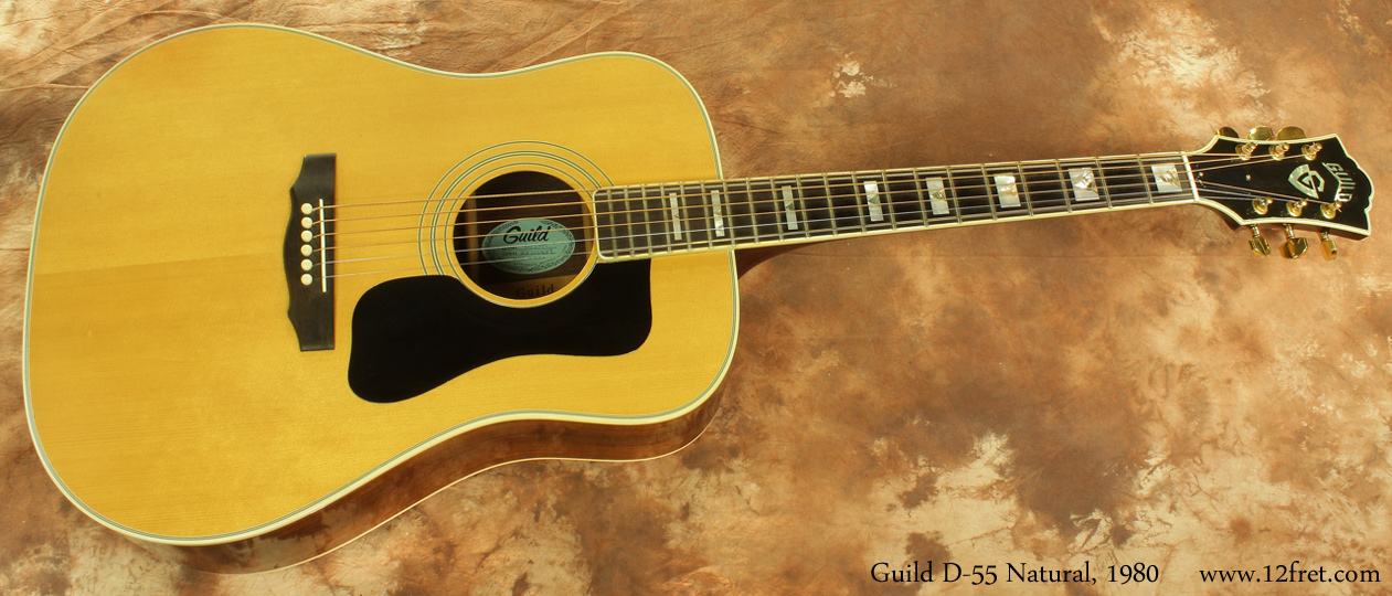 1980 Guild D 55 NT Natural Dreadnought www.12fret