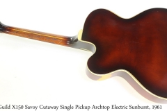 Guild X150 Savoy Cutaway Single Pickup Archtop Electric Sunburst, 1961 Full Rear View