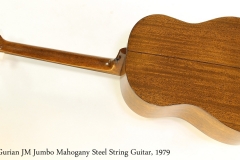 Gurian JM Jumbo Mahogany Steel String Guitar, 1979  Full  Rear View