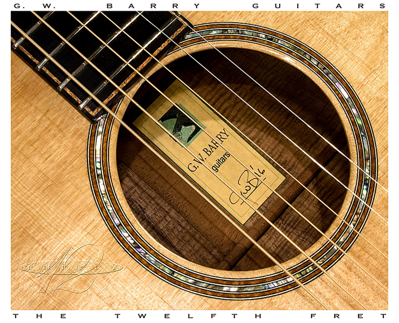 G W Barry 30-12 Koa 000+ Steel String Guitar 2016  Label View
