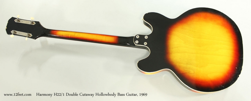 Harmony H22/1 Double Cutaway Hollowbody Bass Guitar, 1969 Full Rear View