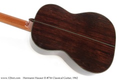 Hermann Hauser II #716 Classical Guitar, 1962 Back View