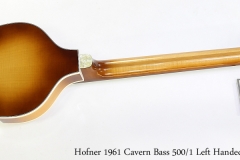 Hofner 1961 Cavern Bass 500/1 Left Handed Sunburst, 2015  Full Rear View