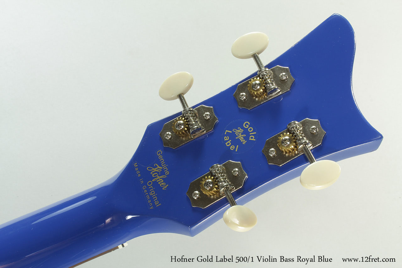Hofner Gold Label 500/1 Violin Bass Royal Blue Head Rear