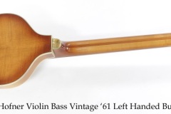 Hofner Violin Bass Vintage '61 Left Handed Burst, 2023 Full Rear View