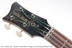 Hofner Violin Bass Vintage '61 Left Handed Burst, 2023 Head Front View
